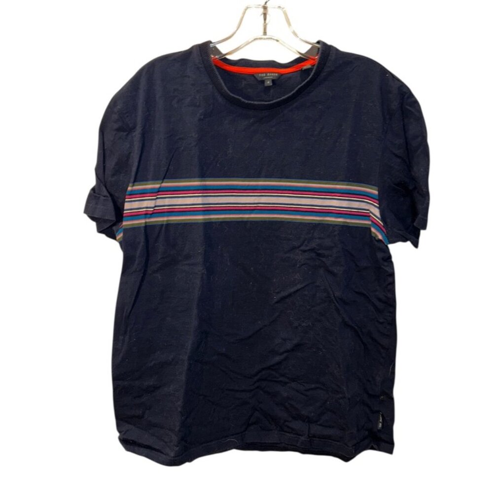 Ted Baker cotton rainbow ish stripes short sleeved t-shirt top 4 L